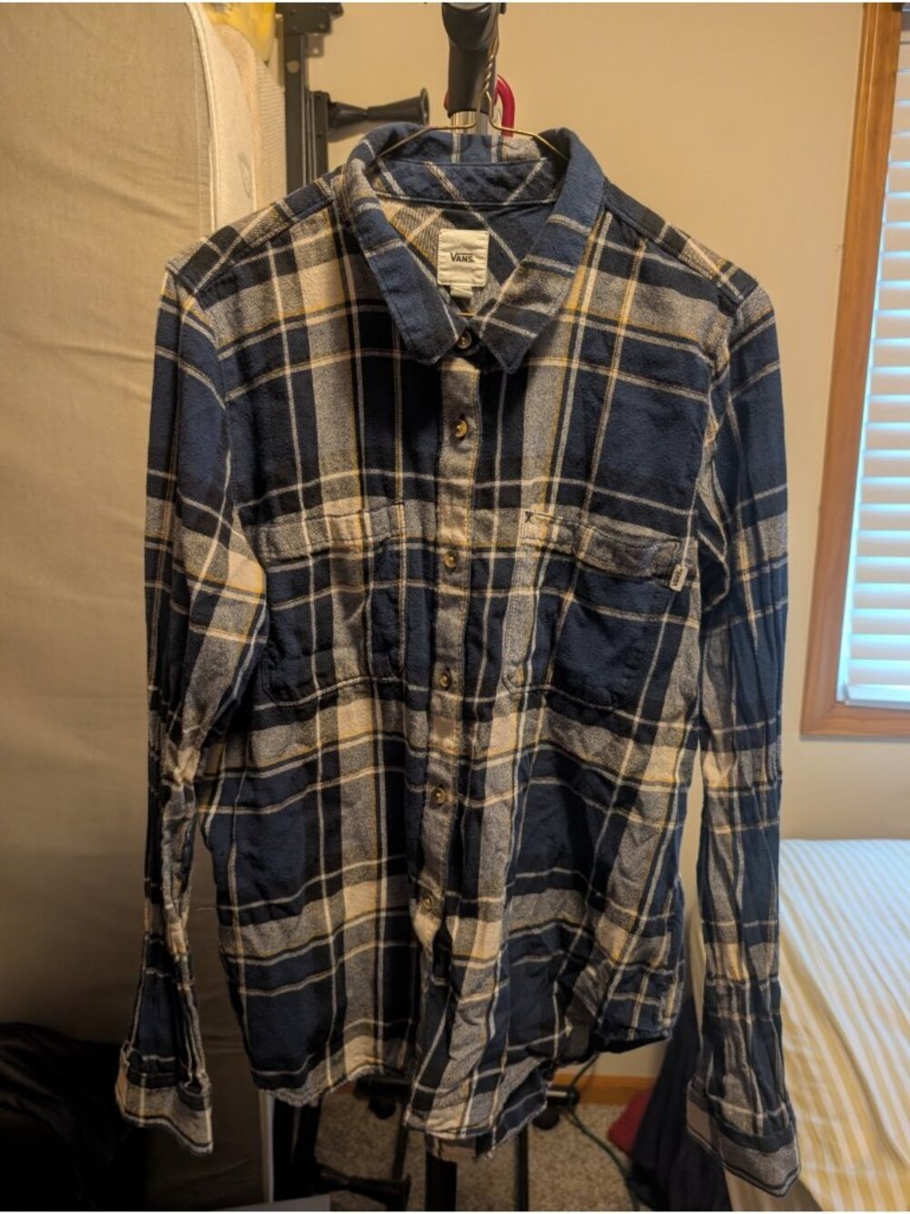 Vans Shirt Women's L Blue White Long Sleeve Flannel Plaid Cotton